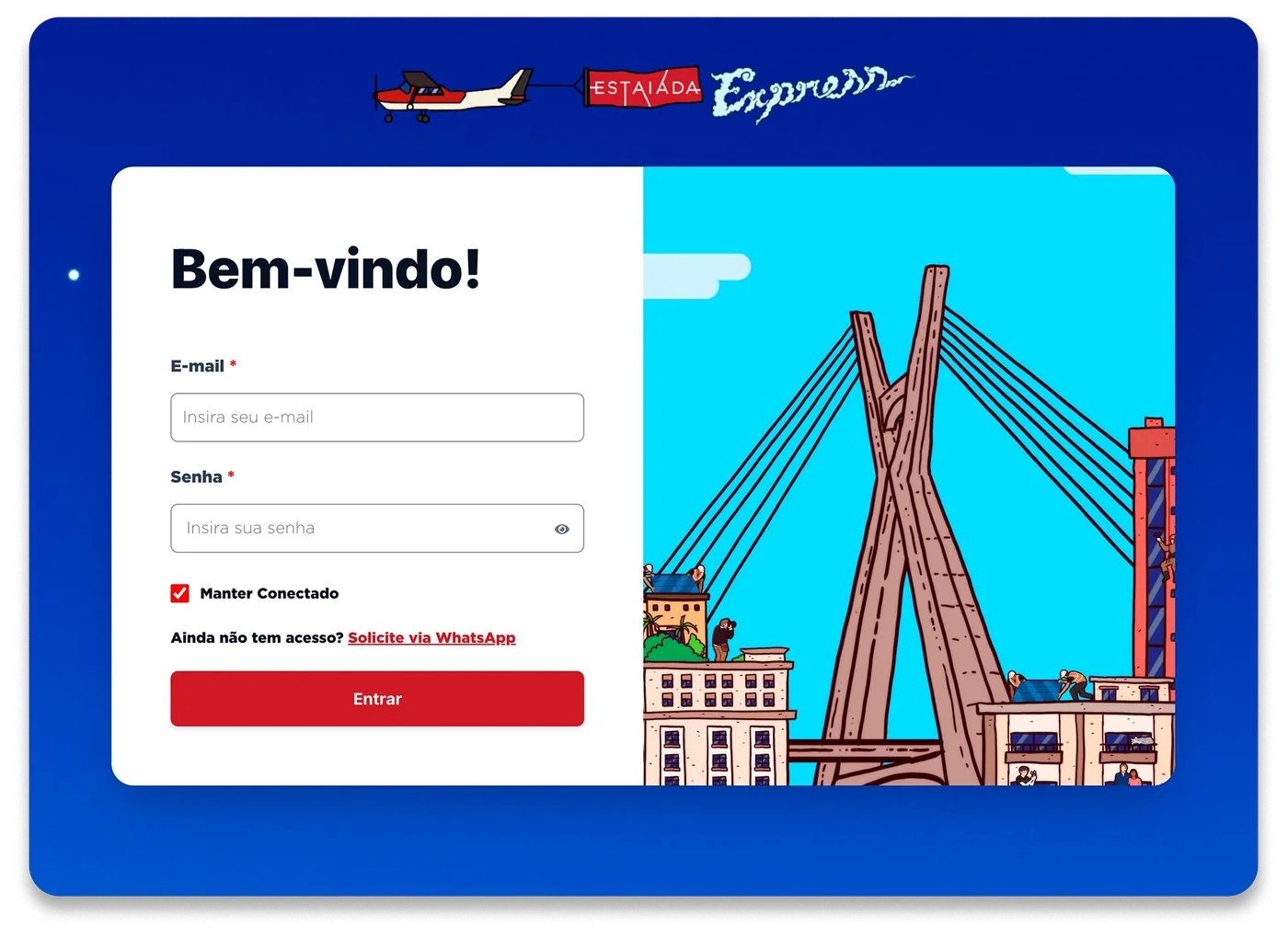 Tela de login da área do parceiro da Estaiada Express