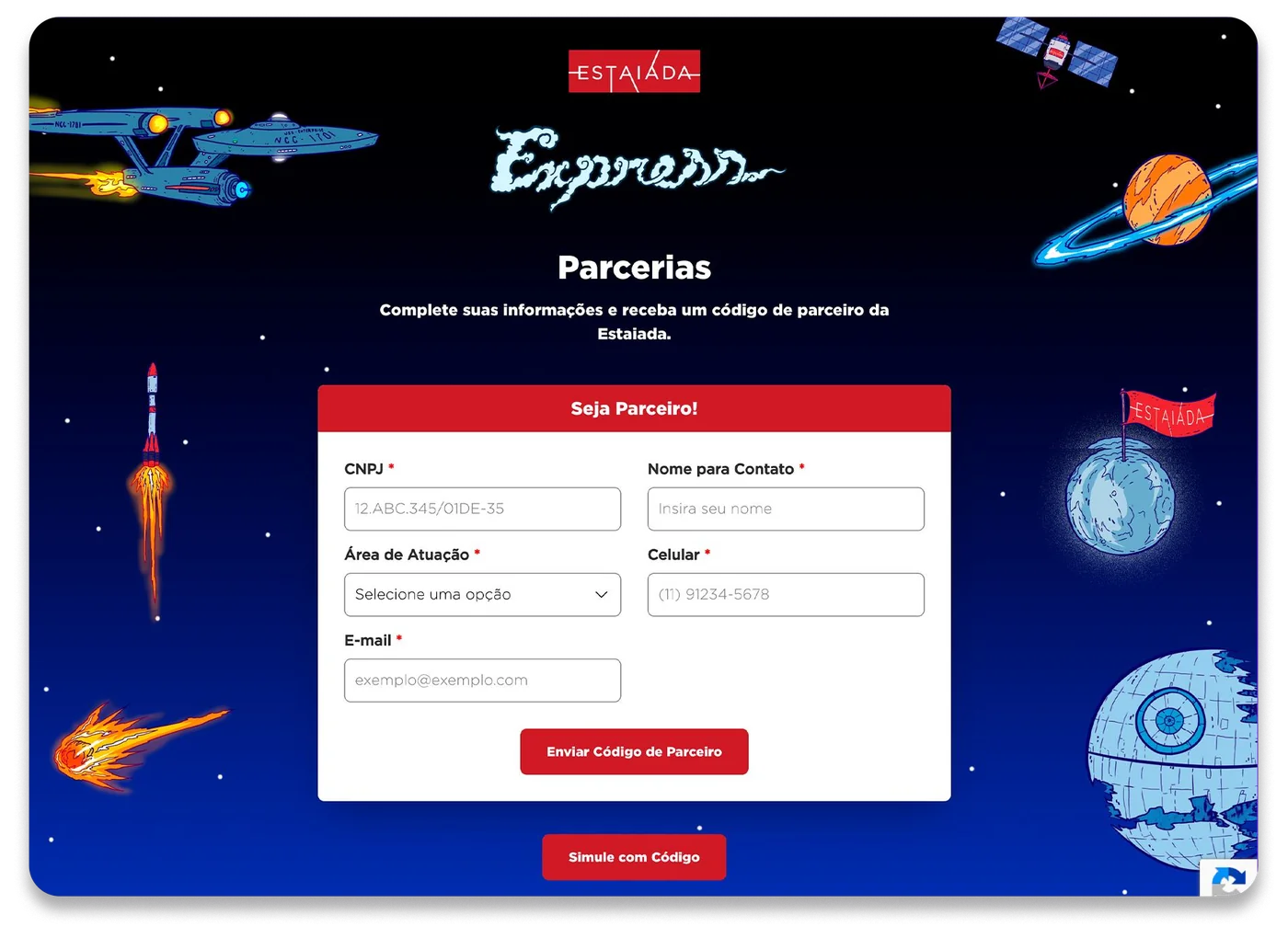 Tela de cadastro de parceiros da Estaiada Express