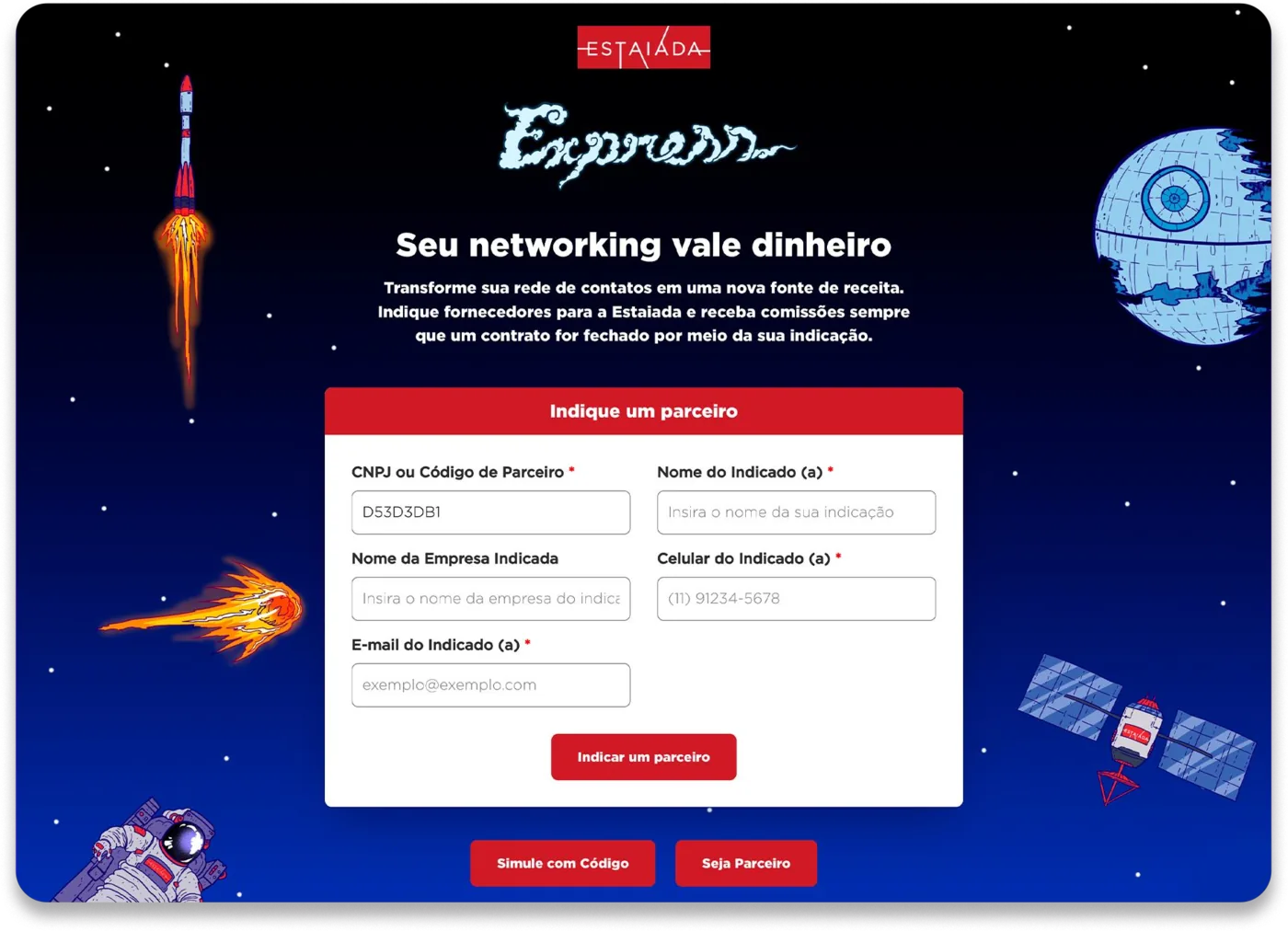 Tela do formulário de indicação de parceiros da Estaiada Express